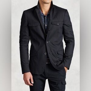 FW15 John Varvatos Luxe Cotton Utility Jacket Size 40 Black Multipocket Large